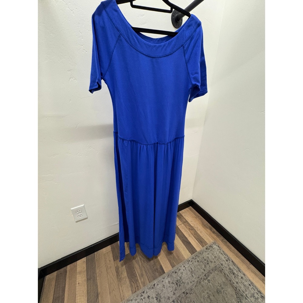 Soft Surroundings Blue Mixed Media Maxi Dress Short Sleeve Modest Medium 2CE50